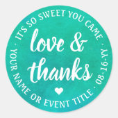 Sticker Rond Sweet Love & Merci Script Blue Green Aquarelle (Devant)