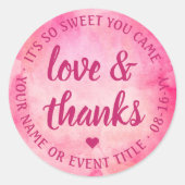 Sticker Rond Sweet Love & Merci Script Magenta Pink Aquarelle (Devant)