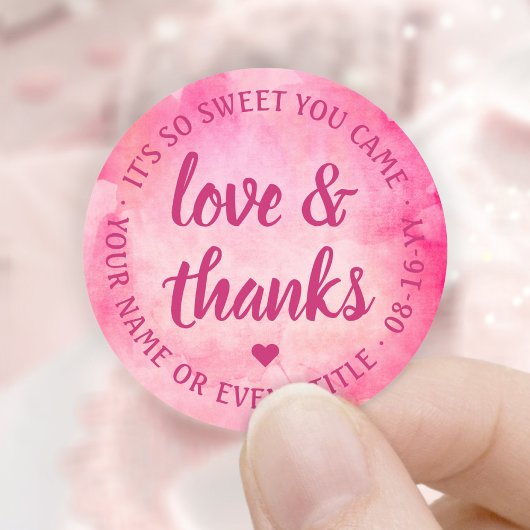 Sticker Rond Sweet Love & Merci Script Magenta Pink Aquarelle