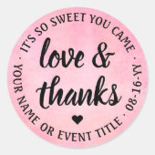Sticker Rond Sweet Love & Thanks Aquarelle rose & Script noir (Devant)
