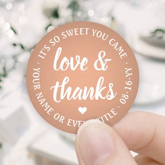 Sticker Rond Sweet Love & Thanks Faux Foil Faux Script simple