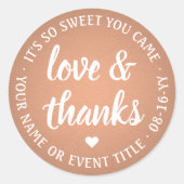 Sticker Rond Sweet Love & Thanks Faux Foil Faux Script simple (Devant)