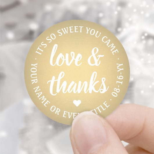 Sticker Rond Sweet Love & Thanks Gold Faux Foil Script simple