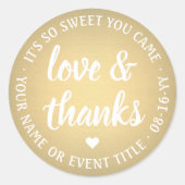 Sticker Rond Sweet Love & Thanks Gold Faux Foil Script simple (Devant)