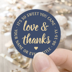 Sticker Rond Sweet Love & Thanks Marine Bleu & Or Simple Script