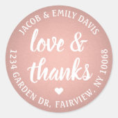 Sticker Rond Sweet Love & Thanks Rose Gold Faux Foil (Devant)