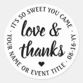 Sticker Rond Sweet Love & Thanks Simple White & Black Script (Devant)