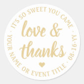 Sticker Rond Sweet Love & Thanks White & Gold Simple Script (Devant)