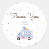 Sticker Rond Sweet One camion de crème glacée merci (Devant)