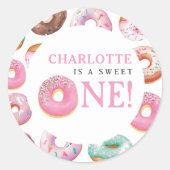 Sticker Rond Sweet One Donut Rose 1er fête d'anniversaire (Devant)