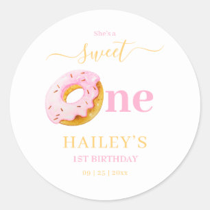 Sticker Rond Sweet One Donuts Anniversaire Invitation, Filles 1