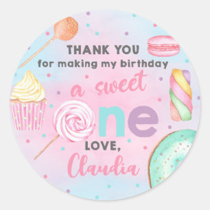 Sticker Rond Sweet One girl anniversaire merci cercle autocolla