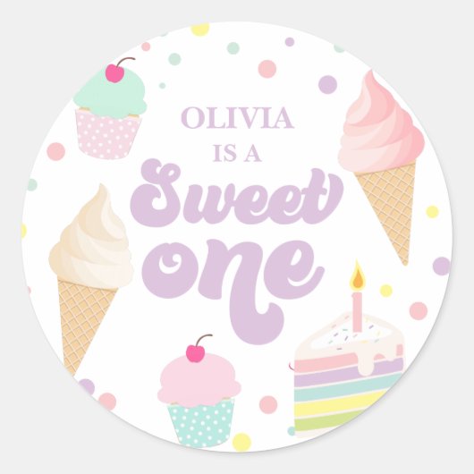 Sticker Rond Sweet One Ice Cream and Cake 1er anniversaire (Devant)