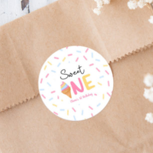 Sticker Rond Sweet One Ice Cream Première fête d'anniversaire
