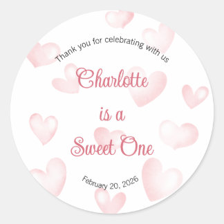 Sticker Rond Sweet One Labels, Sweetheart One Party, Heart