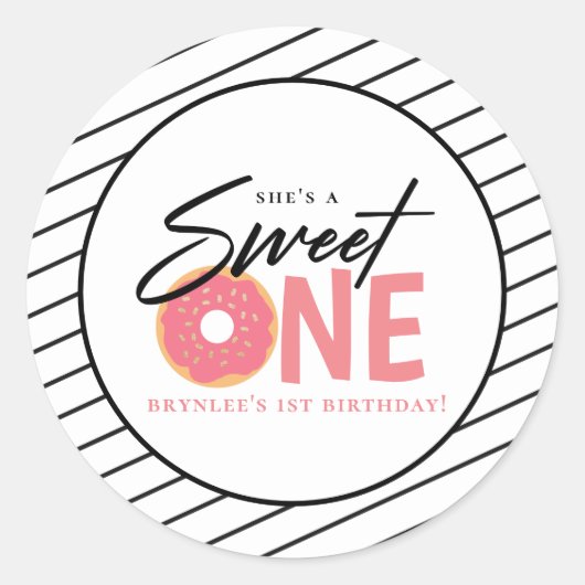 Sticker Rond Sweet One Pink Doughnut 1er anniversaire (Devant)