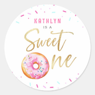 Sticker Rond Sweet One Rose Gold Donut Sprinkles Girl Anniversa
