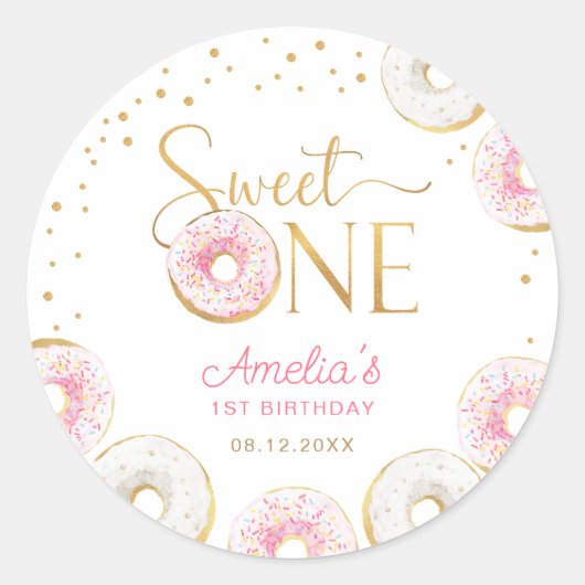 Sticker Rond Sweet One Rose Gold Donuts Anniversaire (Devant)