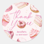 Sticker Rond Sweet One Rose mignon Donuts Fille 1er anniversair (Devant)