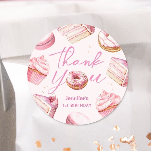 Sticker Rond Sweet One Rose mignon Donuts Fille 1er anniversair