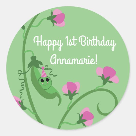 Sticker Rond Sweet Pea Cute 1er Anniversaire (Devant)