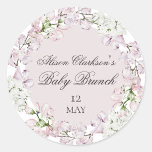 Sticker Rond Sweet Pea flower Bébé brunch élégant rond