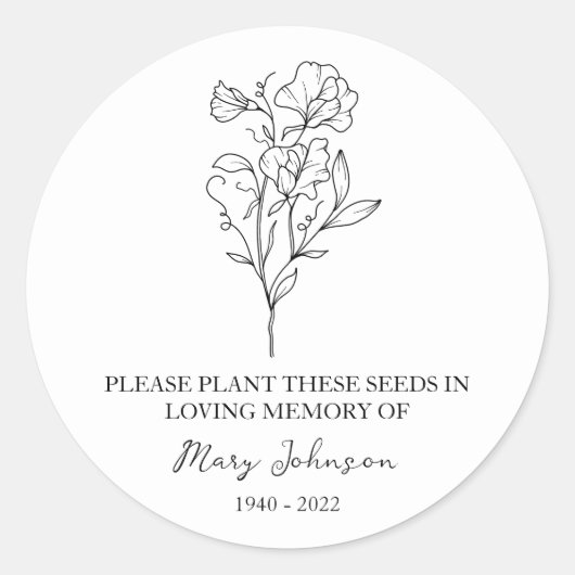 Sticker Rond Sweet Pea Memorial - Forfait de semences funéraire (Devant)