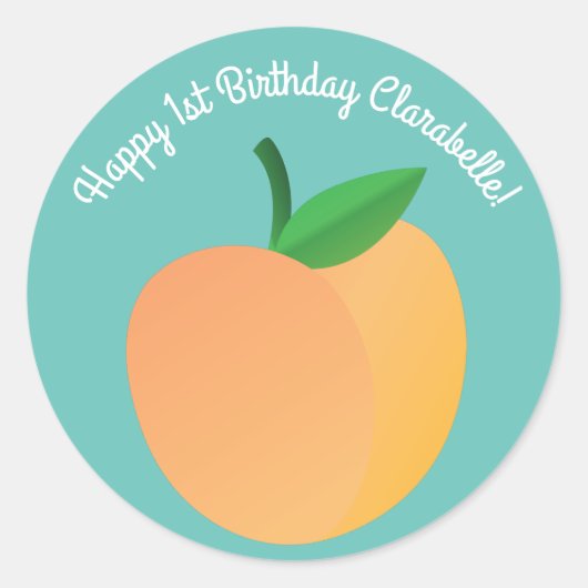 Sticker Rond Sweet Peach Cute Fruit 1er Anniversaire Thème (Devant)