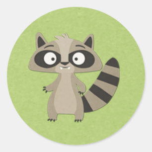 Sticker Rond Sweet Raccoon sur Green
