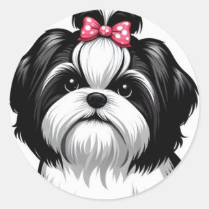 Sticker Rond Sweet Shih Tzu dans poil rose