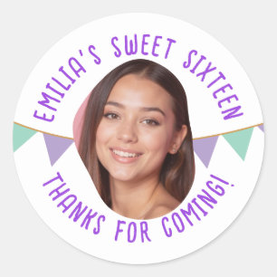 Sticker Rond Sweet sixteen 16e anniversaire Bannière photo pers