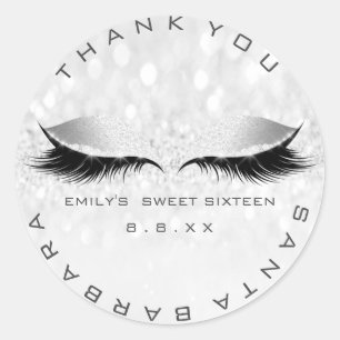 Sticker Rond Sweet sixteen 16ème Gris Argent Lashes Parties sci