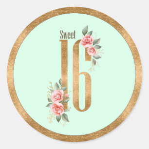 Sticker Rond Sweet sixteen à huile d'or Mint vert ID756
