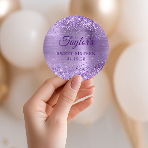 Sticker Rond Sweet sixteen à huile violet clair