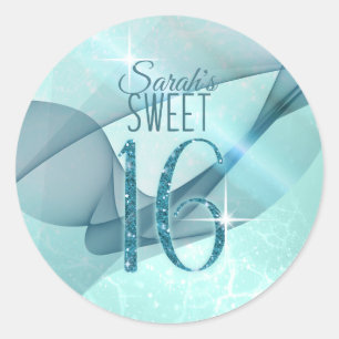 Sticker Rond Sweet sixteen à persiennes étincelantes ID Turquoi