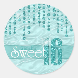 Sticker Rond Sweet sixteen bijou satiné ID Turquoise260