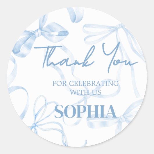 Sticker Rond Sweet sixteen Blue Bow fête d'anniversaire (Devant)