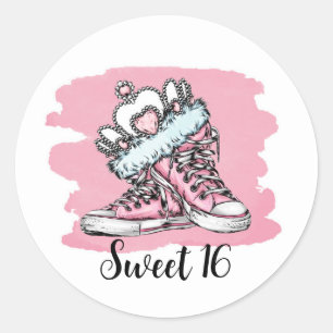 Sticker Rond Sweet sixteen Chaussures et fête d'anniversaire de