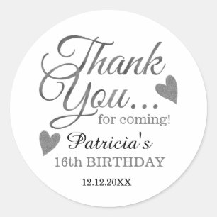 Sticker Rond Sweet sixteen d'argent 16e anniversaire Merci
