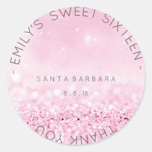 Sticker Rond Sweet sixteen Diamond Rose rose Parties scintillan