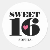 Sticker Rond Sweet sixteen élégant Anniversaire Personnalisé No (Devant)