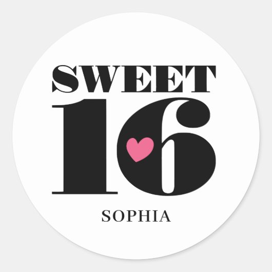 Sticker Rond Sweet sixteen élégant Anniversaire Personnalisé No (Devant)