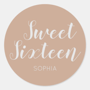 Sticker Rond Sweet sixteen élégant moderne Neutral