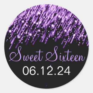 Sticker Rond Sweet sixteen Falling Stars Purple