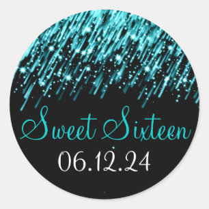 Sticker Rond Sweet sixteen Favor décroissant étoiles Turquoise