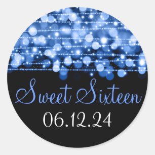 Sticker Rond Sweet sixteen Favor Party Sparkings Blue