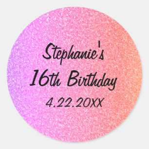 Sticker Rond Sweet sixteen Glittery rose 16ème anniversaire