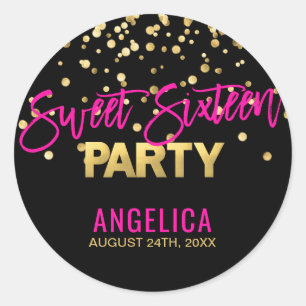 Sticker Rond Sweet sixteen noir personnalisé 16 de roses indie