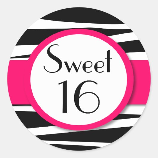 Sticker Rond Sweet sixteen Pink Zebra Lollipop Invitation avant (Devant)