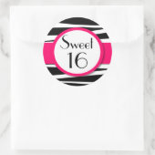 Sticker Rond Sweet sixteen Pink Zebra Lollipop Invitation avant (Sac)